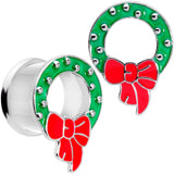 Christmas Wreath Double Flare Tunnel Plug Set 2G to 1 Inch