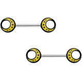 14G 9/16 Glow in the Dark Yellow Moon Barbell Nipple Ring Set
