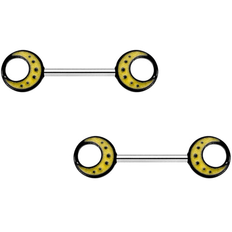 14G 9/16 Glow in the Dark Yellow Moon Barbell Nipple Ring Set