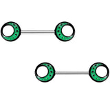 14G 9/16 Glow in the Dark Green Moon Barbell Nipple Ring Set