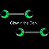 14G 9/16 Glow in the Dark Green Moon Barbell Nipple Ring Set