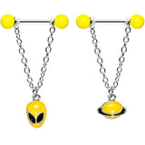 14G 9/16 Yellow Glow Alien Saturn Dangle Barbell Nipple Ring Set