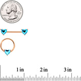 14G Aqua Gem Heart Rose Gold Tone BCR Barbell Nipple Ring Set of 4