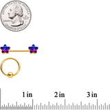 14G Deep Blue Gem Star Gold Tone BCR Barbell Nipple Ring Set