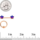 14G Dk Blue Gem Star Rose Gold Hue BCR Barbell Nipple Ring Set