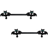 14G 9/16 Itty Bitty Black Bats Barbell Nipple Ring Set