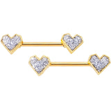 14G 9/16 Gold Tone Valentine Heart Barbell Nipple Ring Set