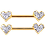 14G 9/16 Gold Tone Valentine Heart Barbell Nipple Ring Set