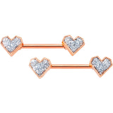 14G 9/16 Rose Gold Tone Valentine Heart Barbell Nipple Ring Set