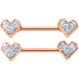 14G 9/16 Rose Gold Tone Valentine Heart Barbell Nipple Ring Set