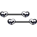 14G 9/16 Black White Silhouette Cat Lover Barbell Nipple Ring Set