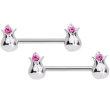 14G 9/16 Pink Gem Tulip Flower Barbell Nipple Ring Set