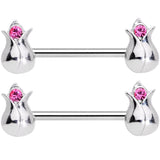 14G 9/16 Pink Gem Tulip Flower Barbell Nipple Ring Set