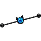 14G Blue Faux Druzy Black Hey Kitty Cat Industrial Barbell 38mm