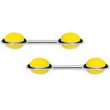 14G 9/16 Yellow Glow in the Dark Saturn Barbell Nipple Ring Set