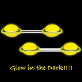 14G 9/16 Yellow Glow in the Dark Saturn Barbell Nipple Ring Set