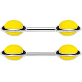 14G 9/16 Yellow Glow in the Dark Saturn Barbell Nipple Ring Set