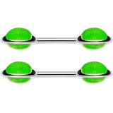 14G 9/16 Green Glow in the Dark Saturn Barbell Nipple Ring Set
