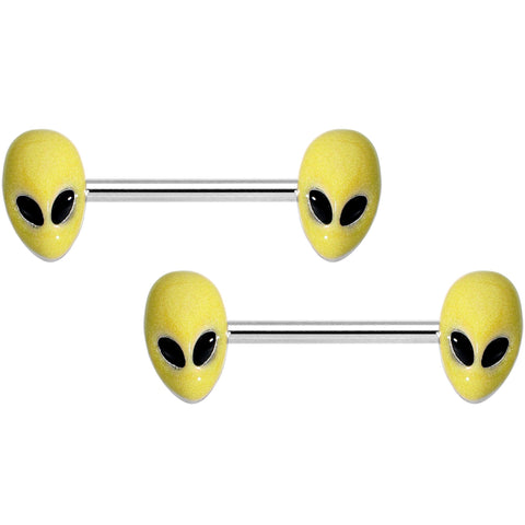 14G 9/16 Yellow Glow in the Dark Aliens Barbell Nipple Ring Set
