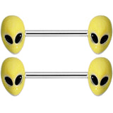 14G 9/16 Yellow Glow in the Dark Aliens Barbell Nipple Ring Set