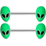 14G 9/16 Green Glow in the Dark Aliens Barbell Nipple Ring Set
