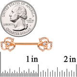 14G 9/16 Clear Gem Rose Gold Tone Flower Barbell Nipple Ring Set