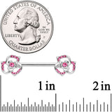 14G 9/16 Pink Gem Rose Flower Barbell Nipple Ring Set