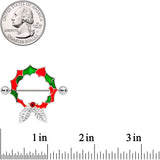 14G 25mm Red Gem Happy Holiday Wreath Nipple Shield Set