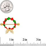 14G 25mm Red Gem Gold Tone Happy Holiday Wreath Nipple Shield Set