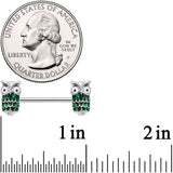 14G 9/16 Green Happy Holiday Hoot Owl Barbell Nipple Ring Set