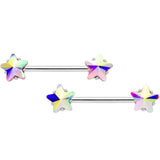 14G 9/16 1/2 Aurora Star Gem BCR Barbell Nipple Ring Set