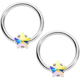 14G 9/16 1/2 Aurora Star Gem BCR Barbell Nipple Ring Set