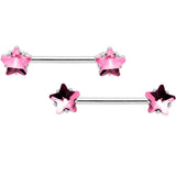 14G 9/16 1/2 Pink Star Gem BCR Barbell Nipple Ring Set