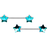 14G 9/16 1/2 Blue Star Gem BCR Barbell Nipple Ring Set