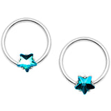 14G 9/16 1/2 Blue Star Gem BCR Barbell Nipple Ring Set
