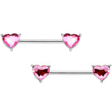 9/16 1/2 Pink Heart Gem BCR Barbell Nipple Ring Set