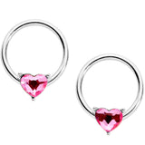 9/16 1/2 Pink Heart Gem BCR Barbell Nipple Ring Set