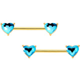 14G Blue Valentine Gem Gold Tone BCR Barbell Nipple Ring Set