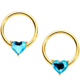 14G Blue Valentine Gem Gold Tone BCR Barbell Nipple Ring Set