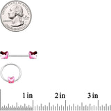 14G 9/16 1/2 Pink Butterfly Gem BCR Barbell Nipple Ring Set