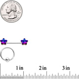 14G 9/16 1/2 Purple Blue Star BCR Barbell Nipple Ring Set