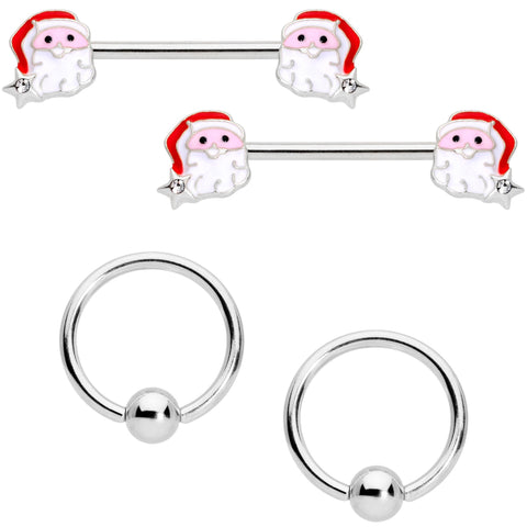 14G 9/16 Santa Captive Barbell Nipple Ring Set of 4