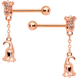 14G 9/16 Rose Gold Tone Flowers Barbell Nipple Ring Set of 4