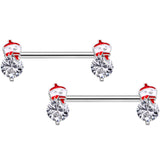 14G 9/16 Clear Gem Winter Snowman Barbell Nipple Ring Set