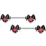 14G 9/16 Red Gem Halloween Night Bat Barbell Nipple Ring Set