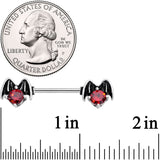14G 9/16 Red Gem Halloween Night Bat Barbell Nipple Ring Set
