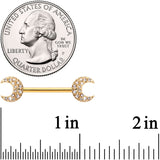 14G 9/16 Clear Gem Gold Tone Crescent Moon Barbell Nipple Ring Set