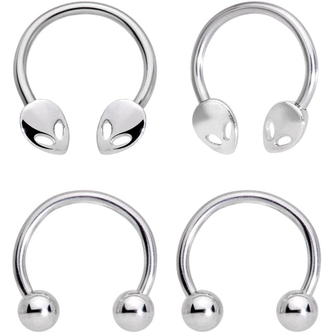 14G 13mm Outer Space Aliens Horseshoe Nipple Ring Set