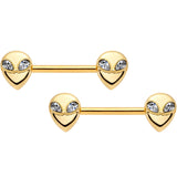 14G 9/16 Clear Gem Gold PVD Space Alien Barbell Nipple Ring Set