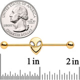 14G Clear Gem Gold Tone Alien Invader Industrial Barbell 38mm